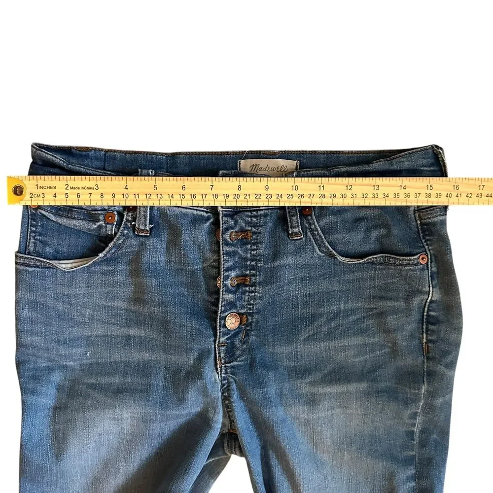 Madewell Medium Wash Button Fly Distressed Cali Demi Boot Stretchy Jeans Size 29